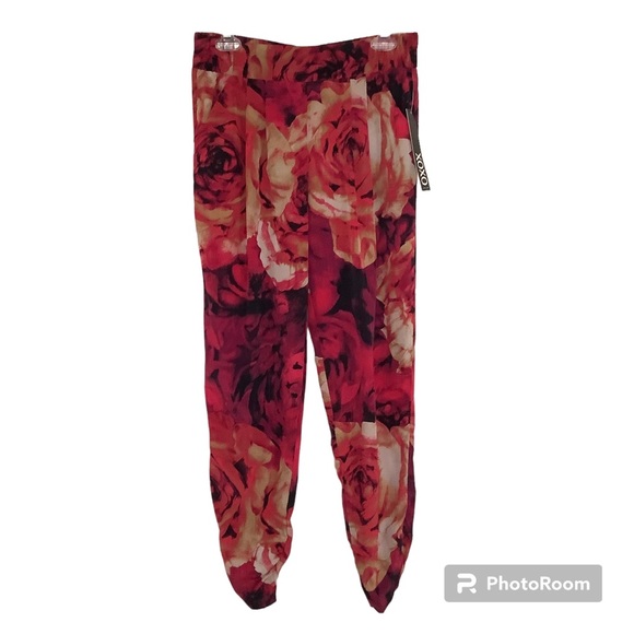 NWT XOXO Multicolor Floral Print Pants Size Medium Ruched Ankles - Picture 1 of 9